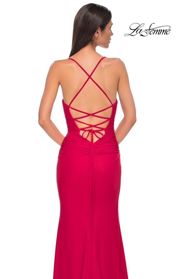 Picture of: Open Back Prom Dress with Rhinestone Detail Neckline in Red , Style 32851, Detail Picture 16