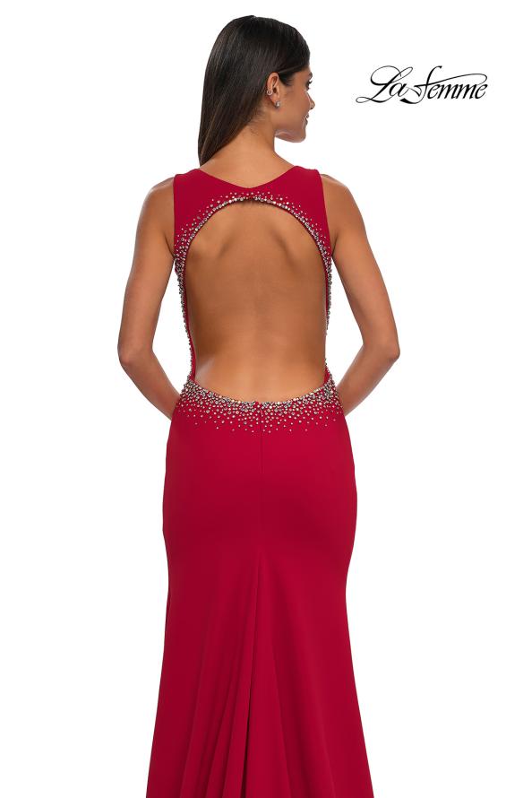 Picture of: Open Back Evening Dress with Rhinestone Embellished Sides and Back in Red, Style: 32922, Detail Picture 16