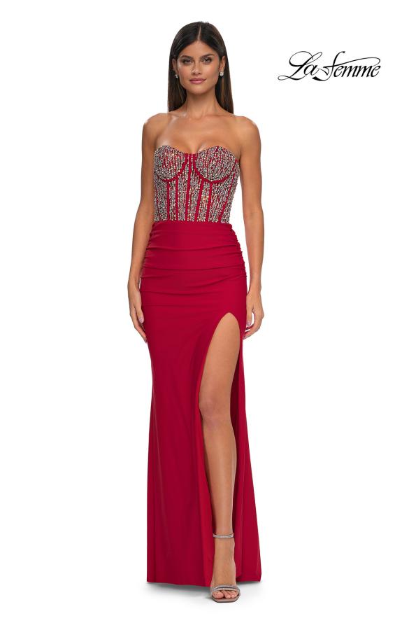 Picture of: Fabulous Prom Dress with Rhinestone Corset Bodice and Simple Skirt in Red , Style: 32669, Detail Picture 17