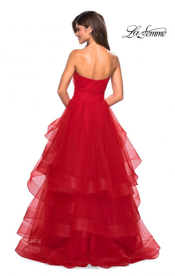 Picture of: Layered Tulle Strapless Prom Gown with Ruching in Red, Style: 27624, Back Picture