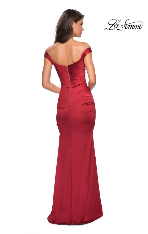 Picture of: Off the Shoulder Form Fitting Dress with Exposed Zipper in Red, Style: 27821, Back Picture