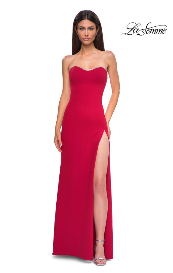 Picture of: Jersey Strapless Dress with Sweetheart Rhinestone Lined Neckline in Red , Style 32829, Detail Picture 20