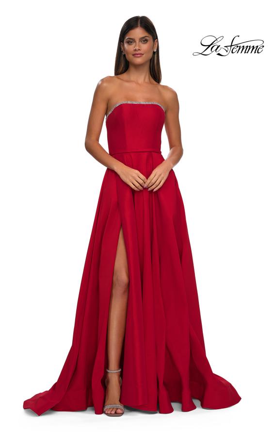 Picture of: A-line Mikado Prom Dress with Rhinestone Neckline in Red, Style: 33063, Detail Picture 2