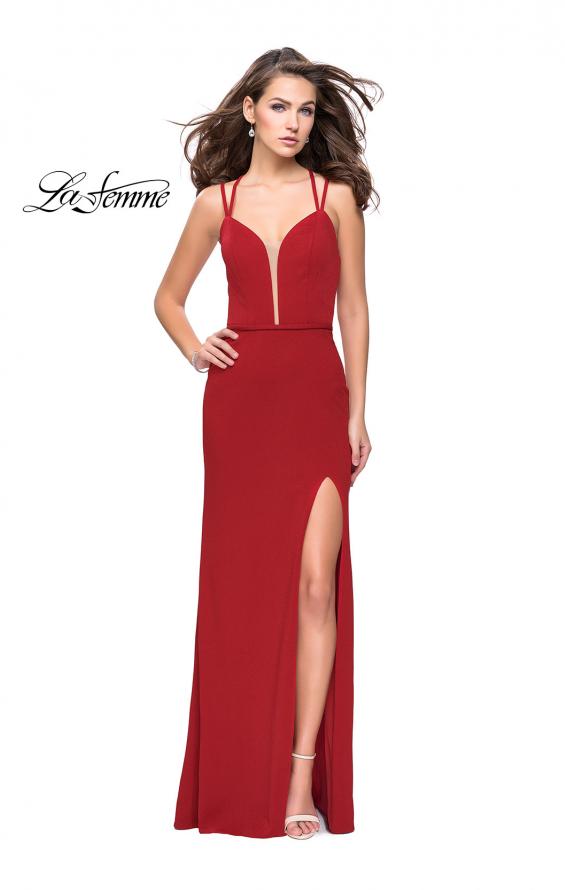Picture of: Open Strappy Back Long Prom Dress with Deep V in Red, Style: 26023, Detail Picture 2