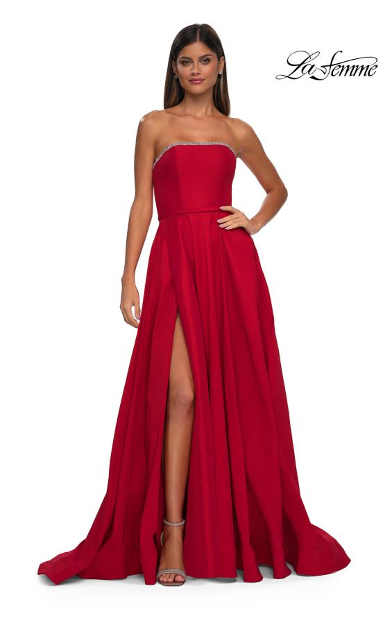 Picture of: A-line Mikado Prom Dress with Rhinestone Neckline in Red, Style: 33063, Detail Picture 4