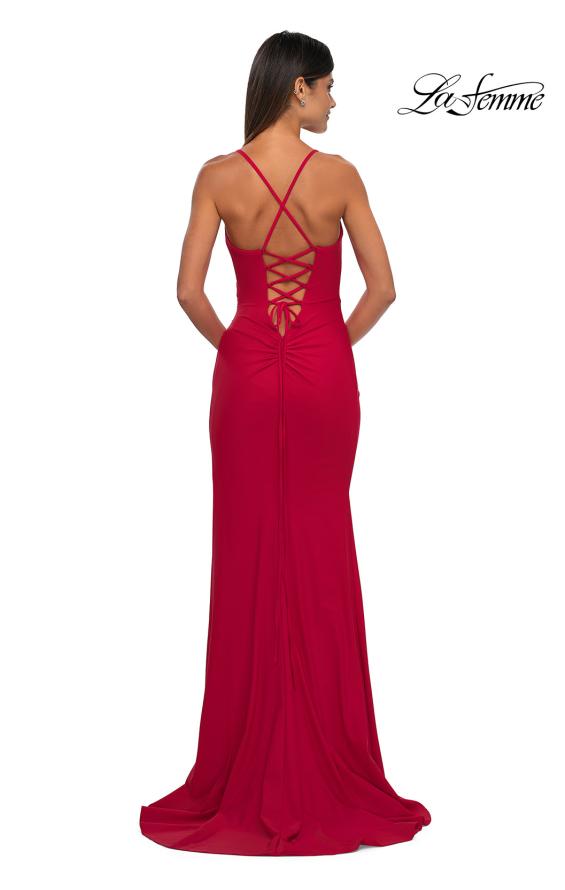 Picture of: Simple Prom Dress with Side Ruching and Lace Up Back in Red , Style: 33103, Detail Picture 4