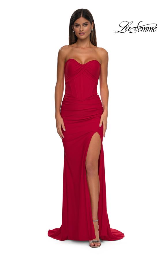 Picture of: Strapless Jersey Evening Dress with Unique Corset Top in Red, Style: 32843, Detail Picture 5