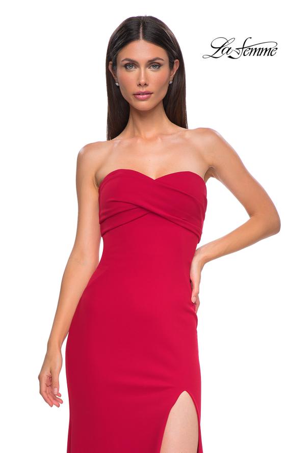 Picture of: Simple Strapless Jersey Dress with Criss Cross Bodice in Red , Style 32863, Detail Picture 5