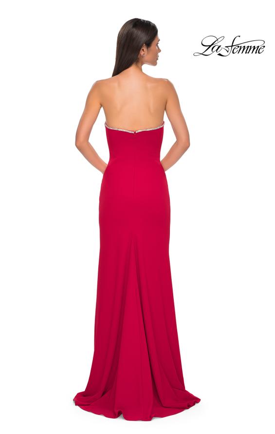 Picture of: Fabulous Jersey Dress with Rhinestones Lining the Top and HIgh Slit in Red , Style 32854, Detail Picture 6