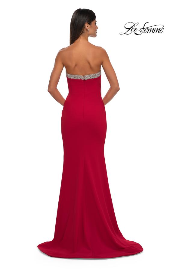 Picture of: Strapless Jersey Gown with Stunning Rhinestone Neckline in Red, Style: 32891, Detail Picture 6