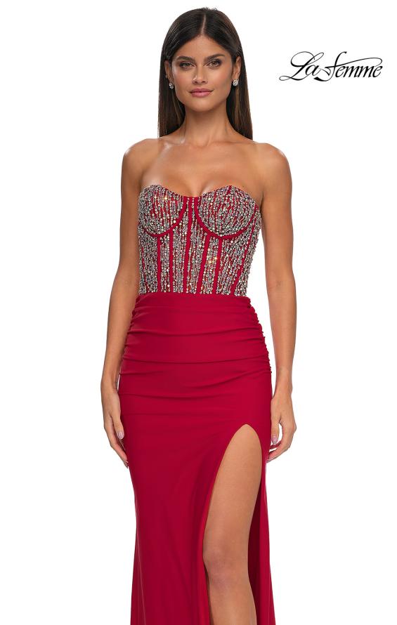 Picture of: Fabulous Prom Dress with Rhinestone Corset Bodice and Simple Skirt in Red , Style: 32669, Detail Picture 7