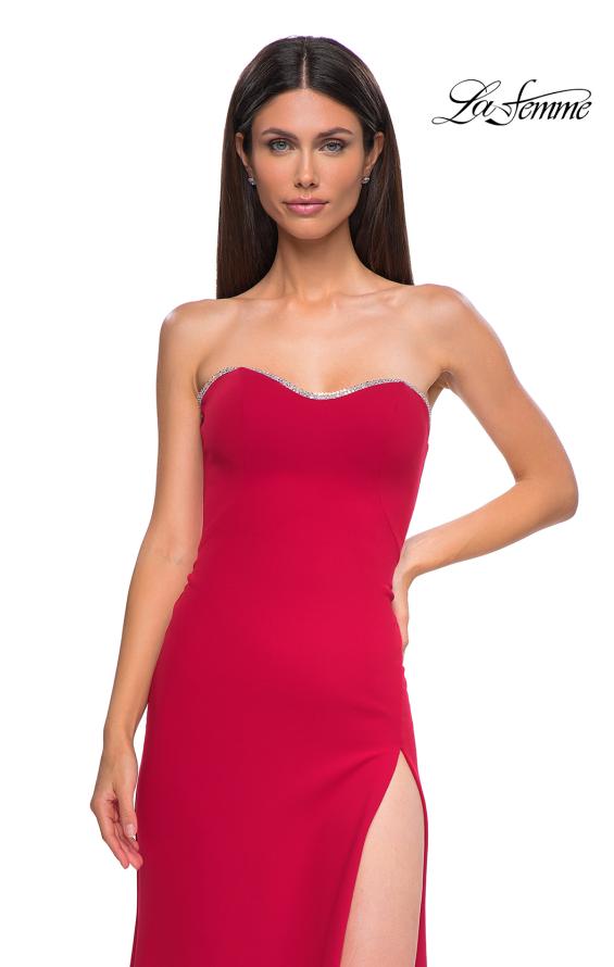 Picture of: Jersey Strapless Dress with Sweetheart Rhinestone Lined Neckline in Red , Style 32829, Detail Picture 7