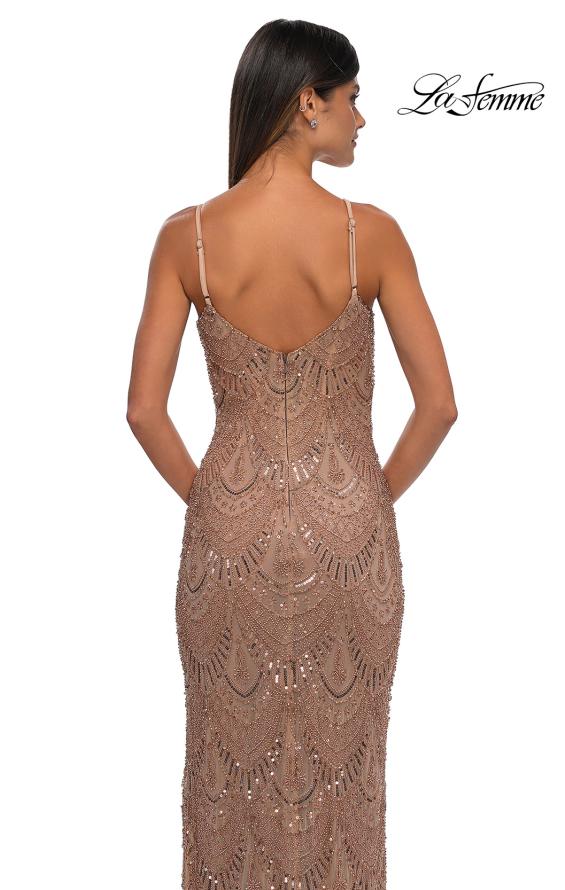 Picture of: Beautifully Beaded Long Evening Dress with V Neckline in Rose Gold, Style: 32928, Detail Picture 13