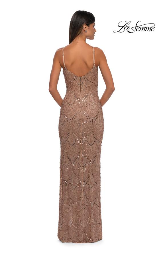 Picture of: Beautifully Beaded Long Evening Dress with V Neckline in Rose Gold, Style: 32928, Detail Picture 6