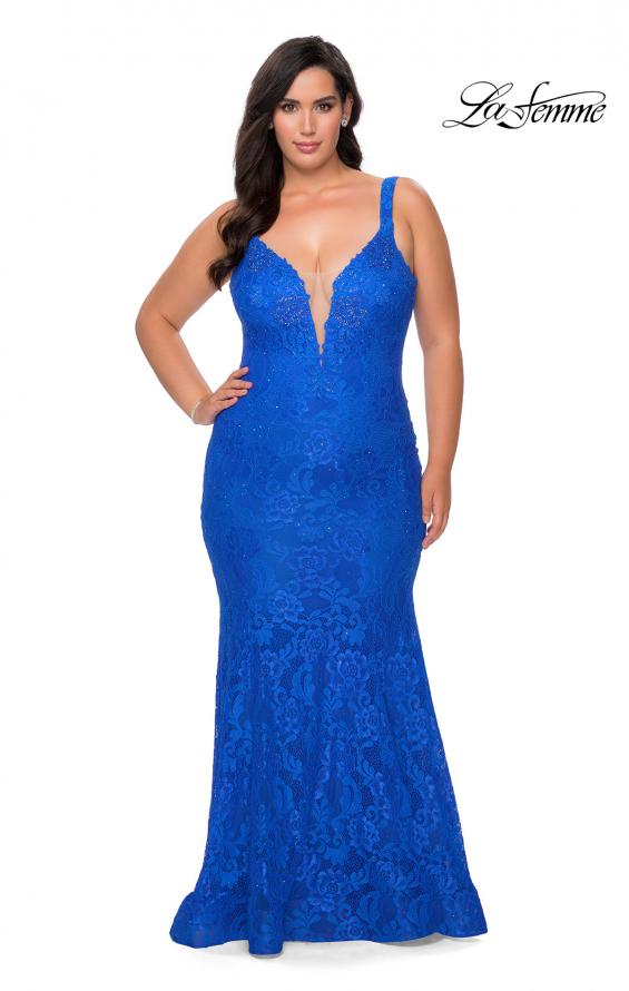 Picture of: Neon Plus SIze Prom Dress with Lace Up Back in Royal Blue, Style: 29052, Detail Picture 1