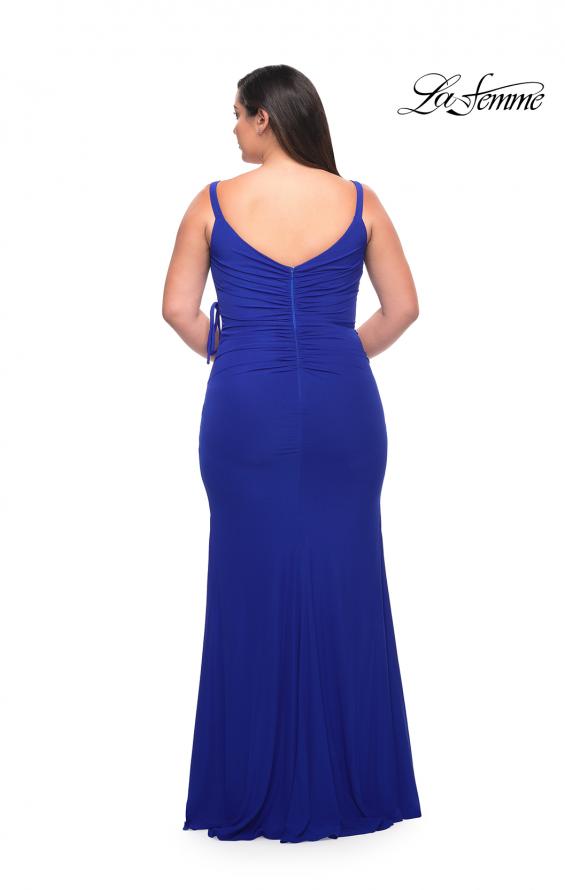 Picture of: Net Jersey Long Plus Dress with Tie Side in Royal Blue, Style: 29900, Detail Picture 2
