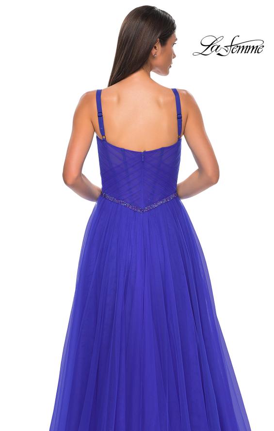 Picture of: A-line Prom Dress with Tulle Skirt and Rhinestone Belt in Royal Blue, Style 32656, Detail Picture 8