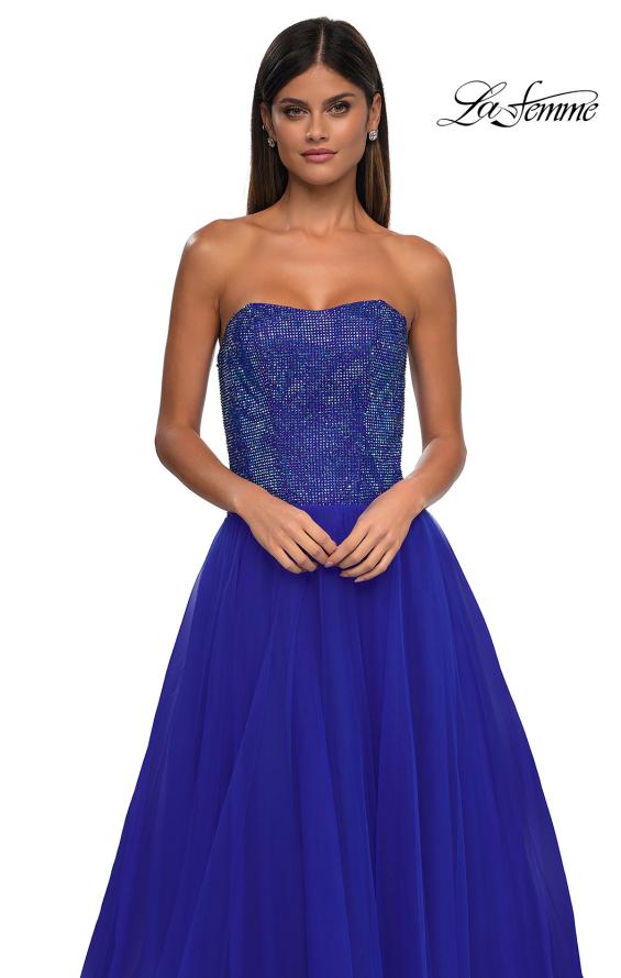 Picture of: Strapless A-line Dress with Full Rhinestone Top in Royal Blue, Style: 32690, Detail Picture 8