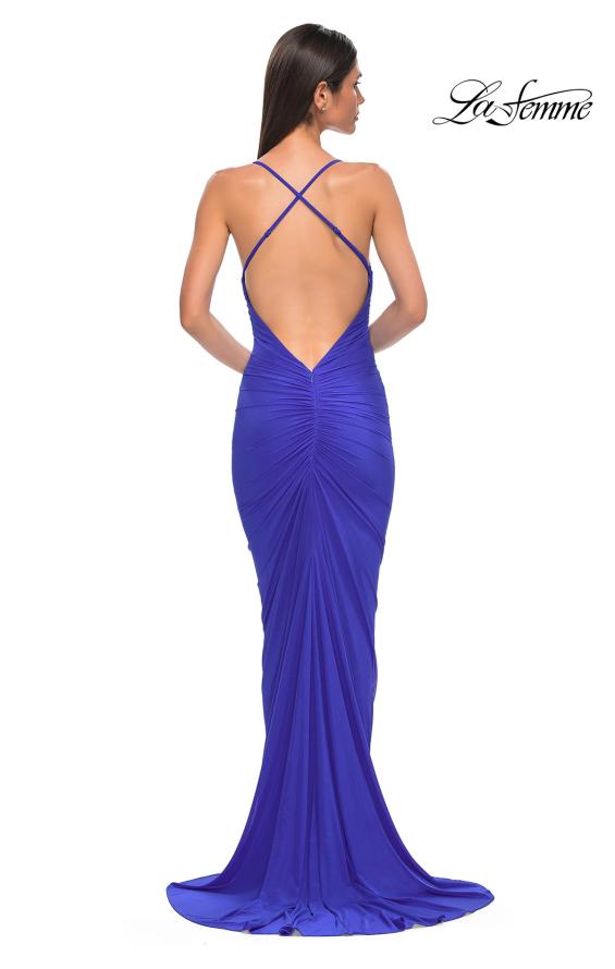 Picture of: Fitted Ruched Net Jersey Dress with Low Back in Royal Blue, Style 32834, Detail Picture 8