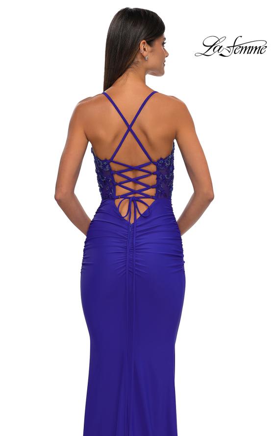 Picture of: Lovely Ruched Jersey Dress with Sequin Lace Beaded Bodice in Royal Blue, Style: 32920, Detail Picture 8