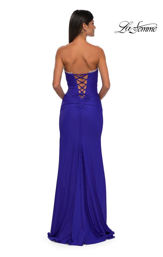 Picture of: Strapless Jersey Dress with Lace Up Back and Rhinestone Neckline in Royal Blue, Style: 32931, Detail Picture 8