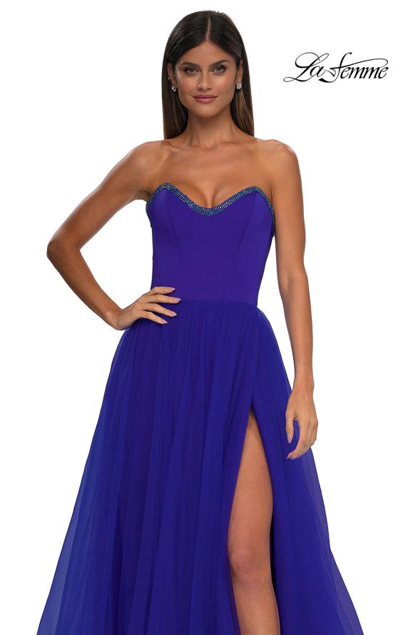 Picture of: A-line Tulle Dress with Satin Top and Rhinestone Neckline in Royal Blue, Style: 32731, Detail Picture 9