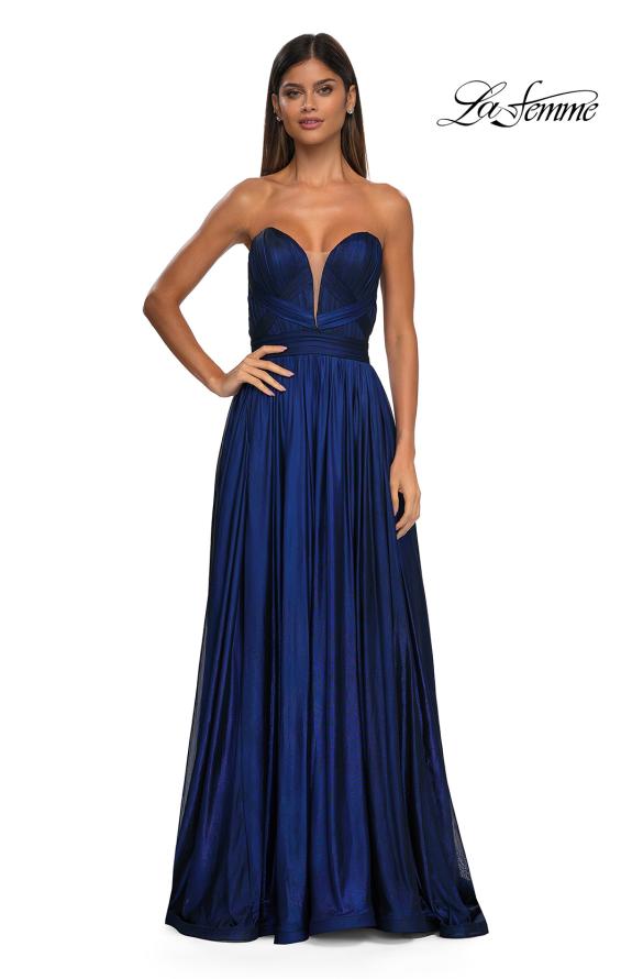 Picture of: Flowy Metallic Net Jersey Prom Dress with Intricate Ruched Bodice in Royal Blue, Style: 32899, Detail Picture 9