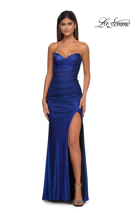 Picture of: Net Jersey Prom Dress with Strapless Top and Flattering Ruching in Royal Blue, Style: 32946, Detail Picture 9