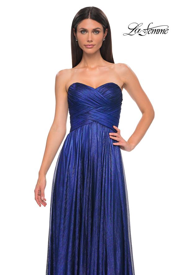 Picture of: Textured Chiffon Flowy Strapless Evening Dress in Royal Blue, Style 32382, Detail Picture 10