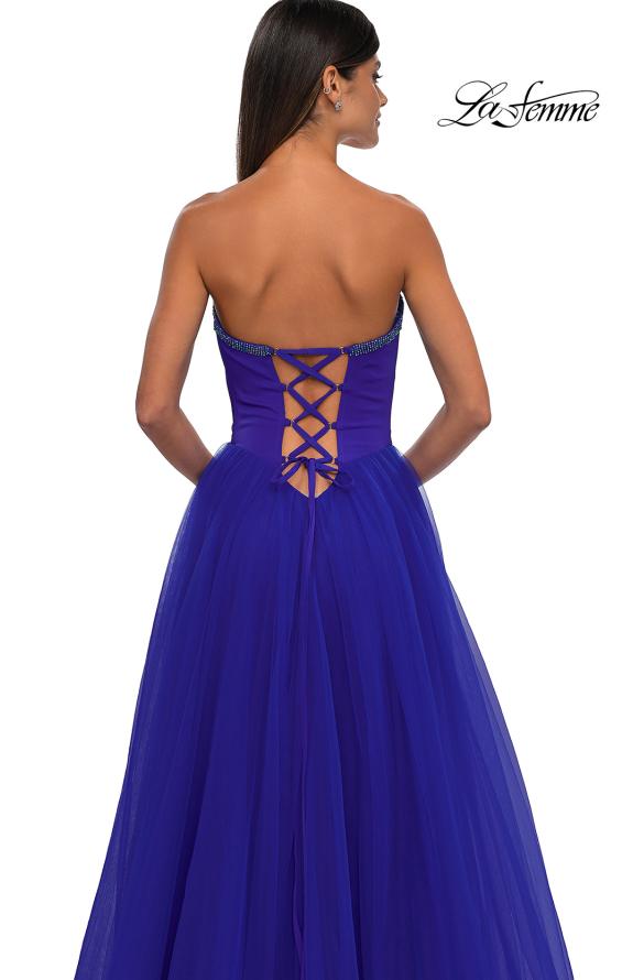 Picture of: A-line Tulle Dress with Satin Top and Rhinestone Neckline in Royal Blue, Style: 32731, Detail Picture 10