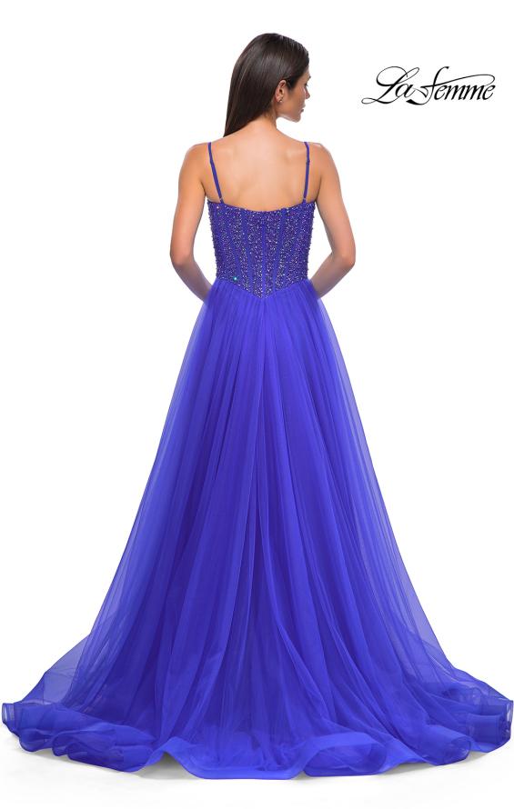 Picture of: Beautiful A-line Prom Dress with Rhinestone Encrusted Corset Top in Royal Blue, Style 32754, Detail Picture 10