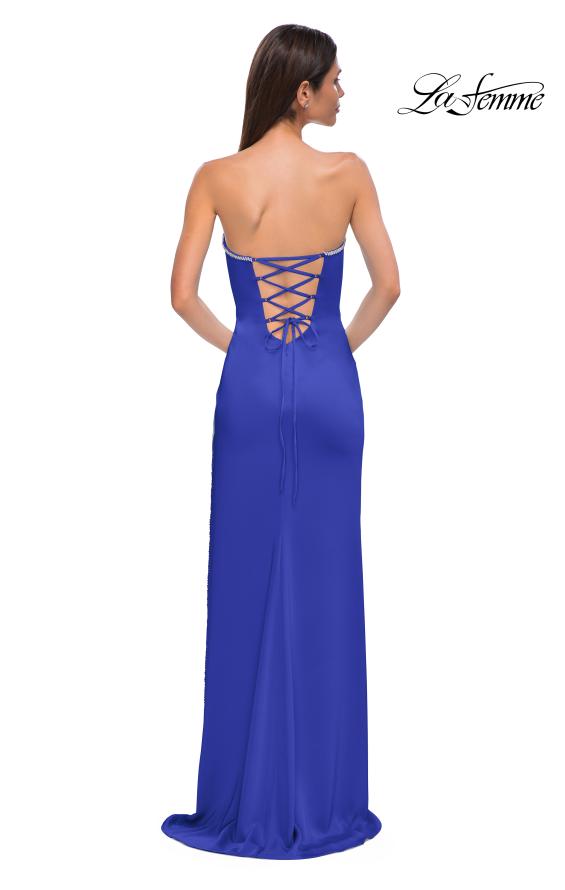 Picture of: Fitted Strapless Dress with Rhinestone Embellished Neckline and Slit in Royal Blue, Style 32799, Detail Picture 10