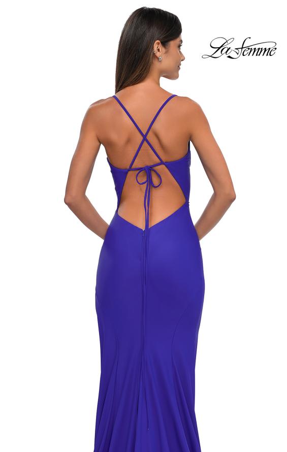 Picture of: Fitted Jersey Prom Dress with High Side Slit in Royal Blue, Style: 33080, Detail Picture 10