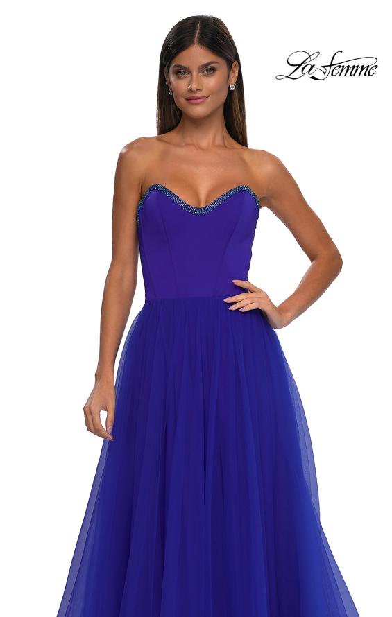 Picture of: A-line Tulle Dress with Satin Top and Rhinestone Neckline in Royal Blue, Style: 32731, Detail Picture 11