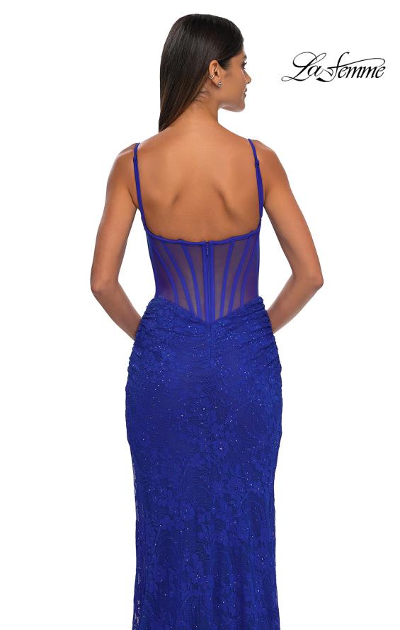 Picture of: Stretch Lace Prom Dress with Illusion Back and Sides in Royal Blue, Style: 32529, Detail Picture 12