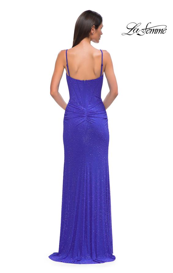 Picture of: Rhinestone Net Jersey Ruched Dress with Corset Top in Royal Blue, Style 32753, Detail Picture 12