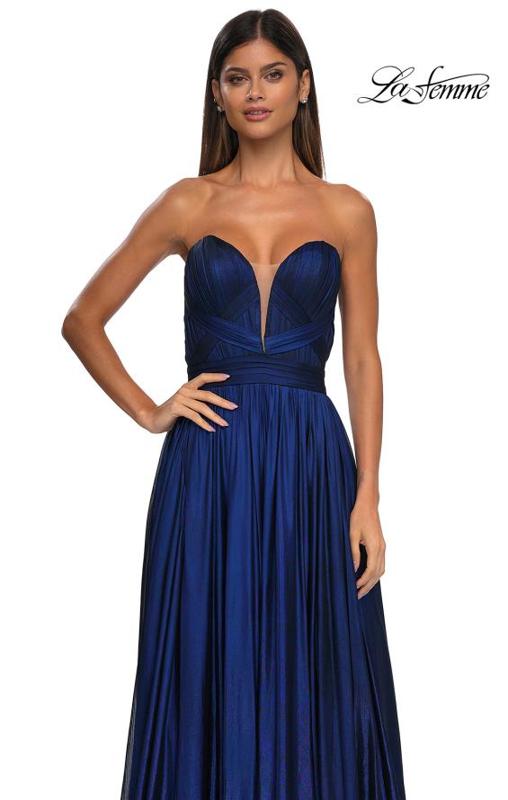 Picture of: Flowy Metallic Net Jersey Prom Dress with Intricate Ruched Bodice in Royal Blue, Style: 32899, Detail Picture 12