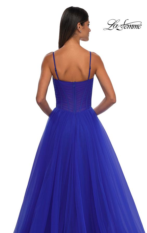 Picture of: Tulle Prom Dress with A-Line Skirt and Ruched Corset Top in Royal Blue, Style: 32700, Detail Picture 13