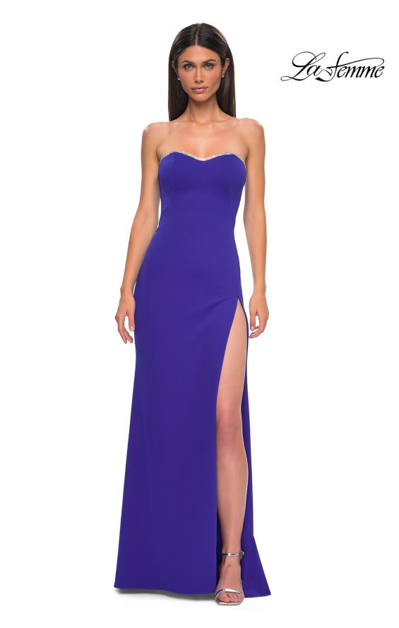 Picture of: Jersey Strapless Dress with Sweetheart Rhinestone Lined Neckline in Royal Blue, Style 32829, Detail Picture 13