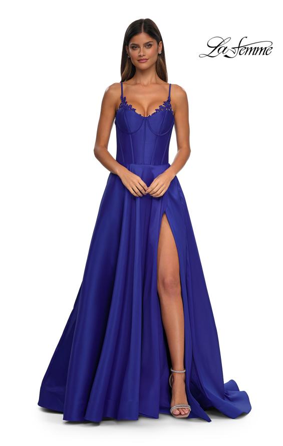 Picture of: Mikado A-line Gown with Lace Detail Neckline in Royal Blue, Style: 32878, Detail Picture 14