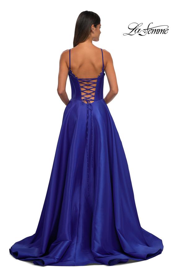 Picture of: Mikado A-line Gown with Lace Detail Neckline in Royal Blue, Style: 32878, Detail Picture 15