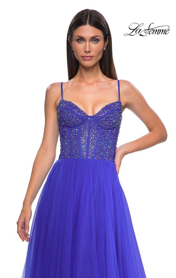 Picture of: Beautiful A-line Prom Dress with Rhinestone Encrusted Corset Top in Royal Blue, Style 32754, Detail Picture 16