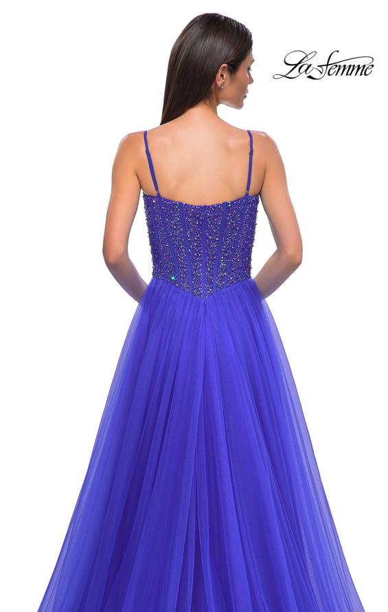 Picture of: Beautiful A-line Prom Dress with Rhinestone Encrusted Corset Top in Royal Blue, Style 32754, Detail Picture 17