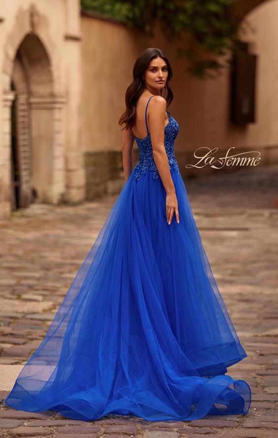 Picture of: Lace and Tulle A-line Prom Dress with High Slit in Royal Blue, Style 32646, Back Picture