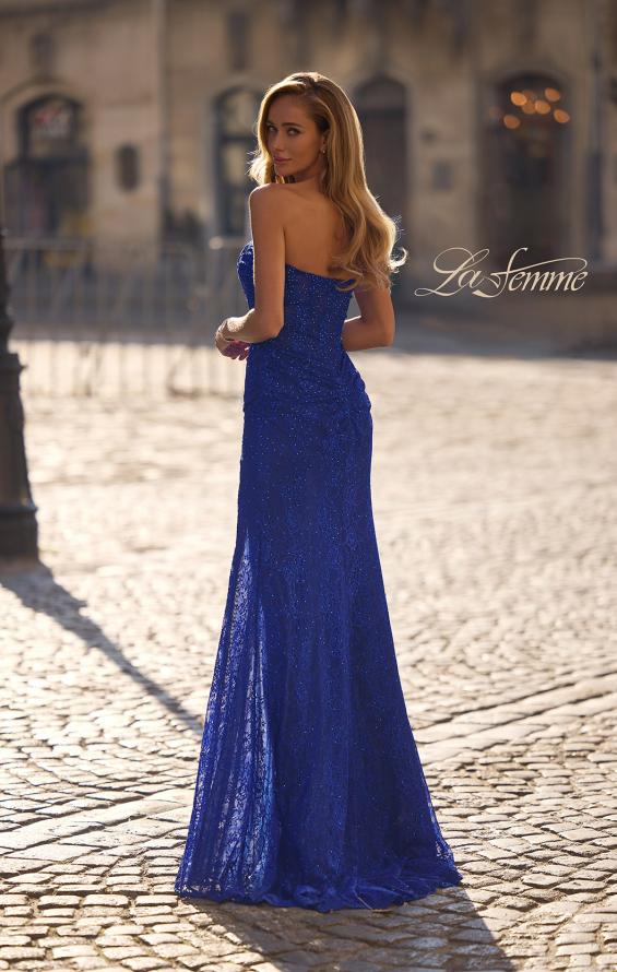 Picture of: Simple Long Stretch Lace Prom Dress with Ruching in Royal Blue, Style 32773, Back Picture