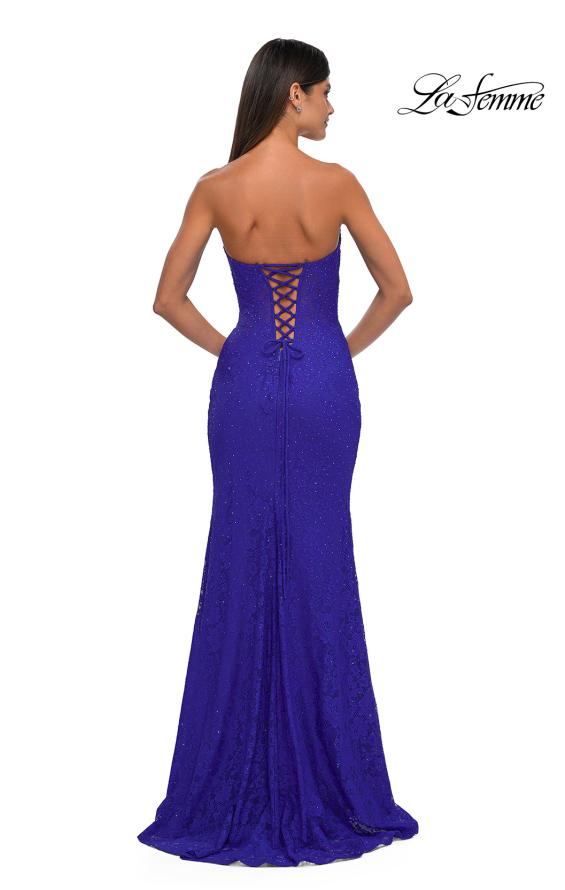 Picture of: Long Lace Prom Dress with Rhinestones and Lace Up Back in Royal Blue, Style: 33069, Back Picture