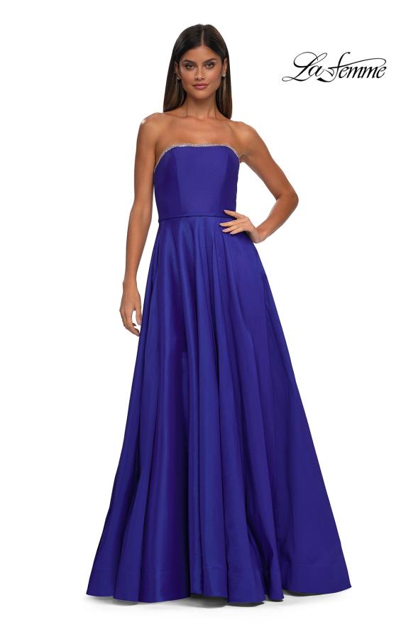 Picture of: A-line Mikado Prom Dress with Rhinestone Neckline in Royal Blue, Style: 33063, Detail Picture 1