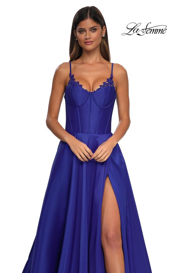 Picture of: Mikado A-line Gown with Lace Detail Neckline in Royal Blue, Style: 32878, Detail Picture 33