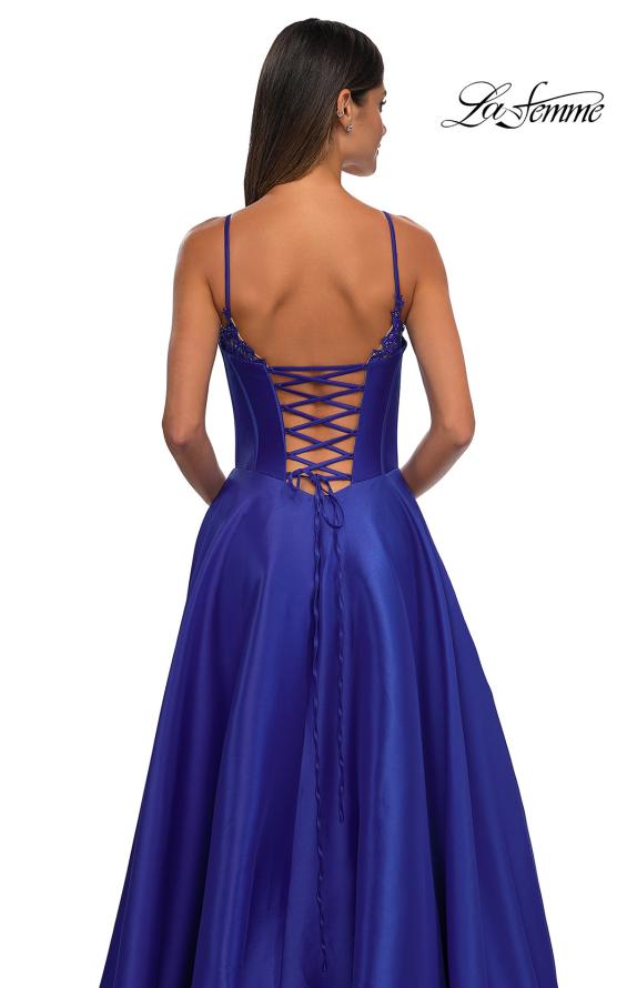 Picture of: Mikado A-line Gown with Lace Detail Neckline in Royal Blue, Style: 32878, Detail Picture 34