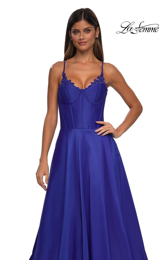 Picture of: Mikado A-line Gown with Lace Detail Neckline in Royal Blue, Style: 32878, Detail Picture 35